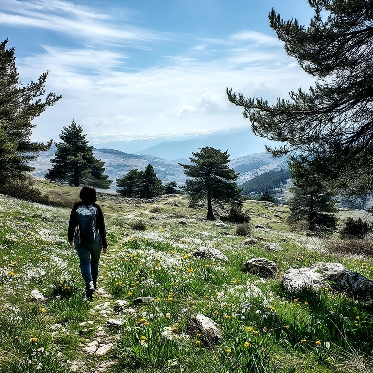 Gehmeditation im Frühling in den Bergen